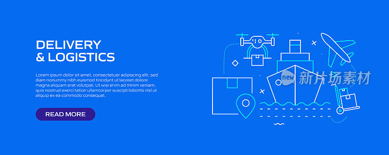 交付和物流相关的线条风格横幅设计网页，标题，宣传册，年度报告和书籍封面