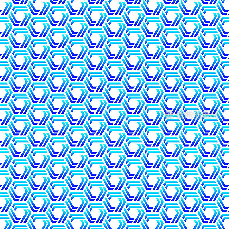 蓝色双钩形成六边形重复蜂窝网格图案