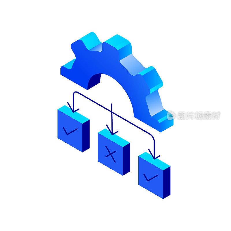 矢量插图的工作流程，组织，流程图等距图标和三维设计。