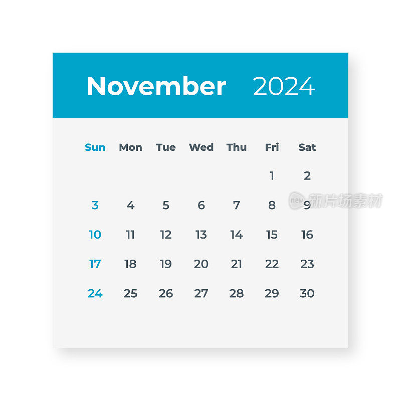 2024年11月――日历叶子。矢量图