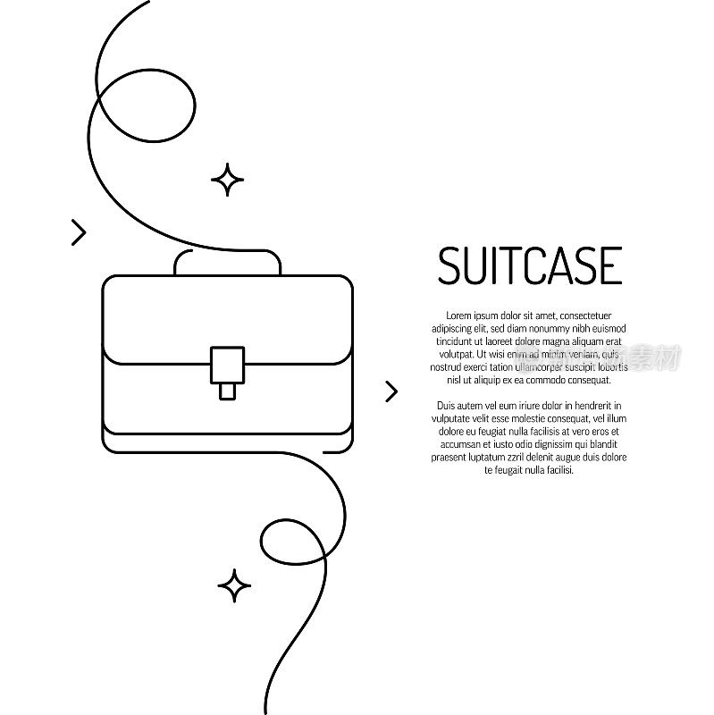 连续线条绘制的行李箱图标。手绘符号矢量插图。