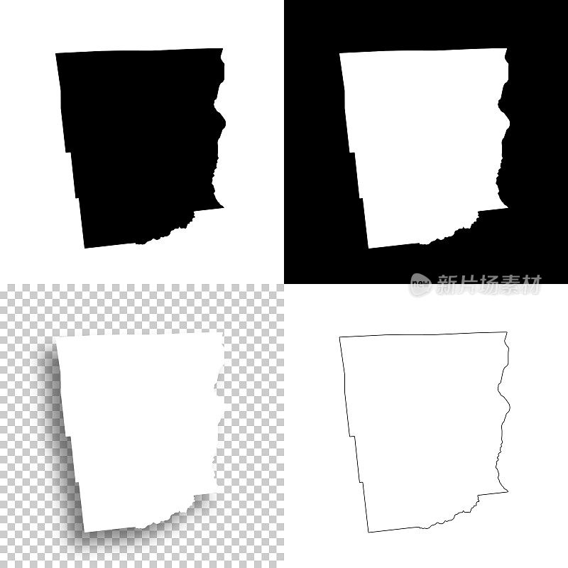 克林顿县，纽约。设计地图。空白，白色和黑色背景