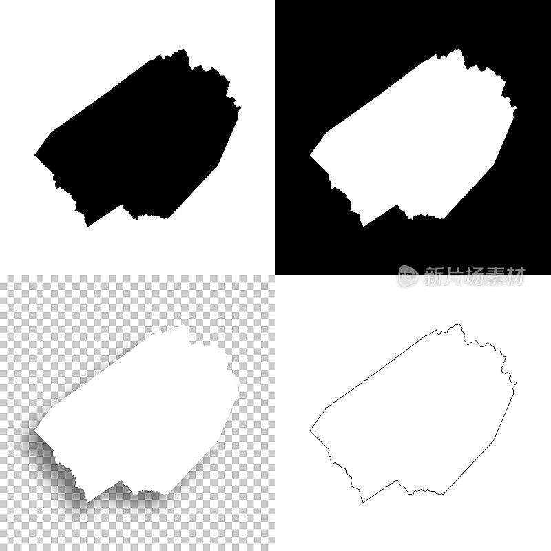 布拉克斯顿县，西弗吉尼亚州。设计地图。空白，白色和黑色背景