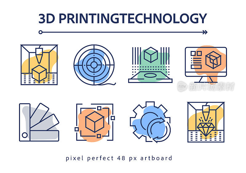 3D打印和技术相关的矢量信息图横幅设计概念。全局多球体准备使用的模板。网页横幅，网站标题，杂志，移动应用程序等。现代设计。