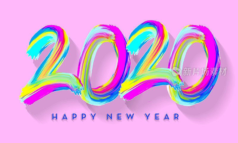 2020年新年快乐彩色粉彩刷纹理贺卡横幅设计