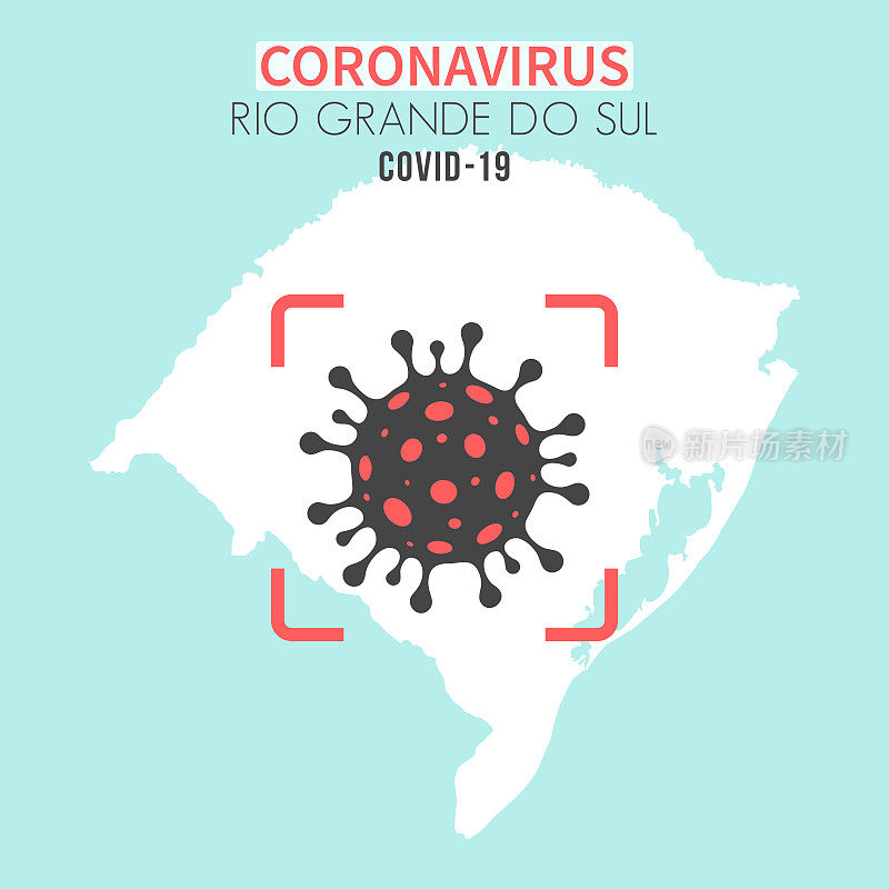 里约热内卢大Sul地图，红色取景器中有冠状病毒细胞(COVID-19)