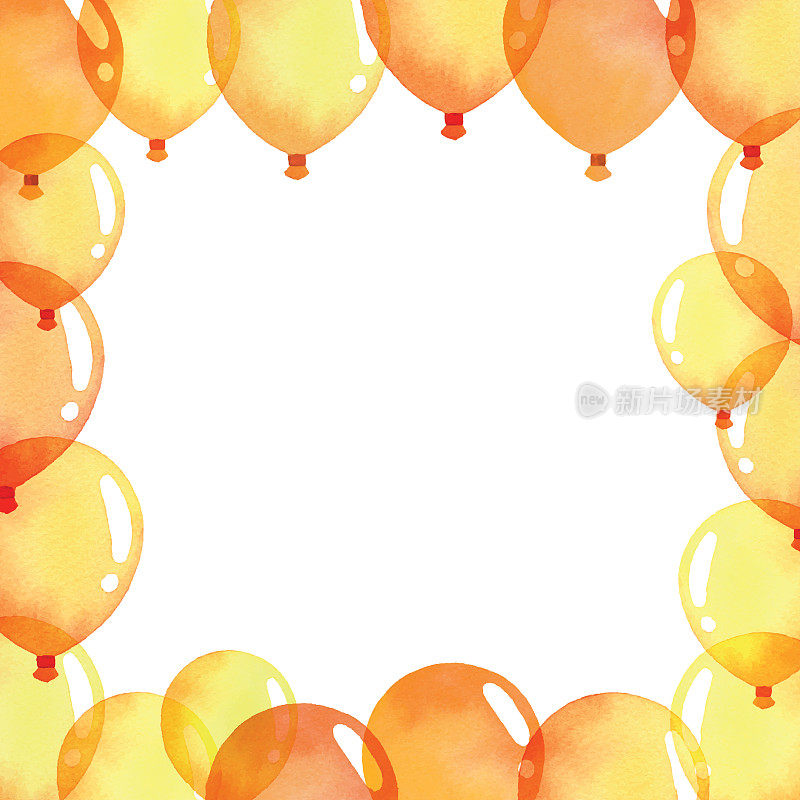 水彩框架与黄色和橙色彩色气球