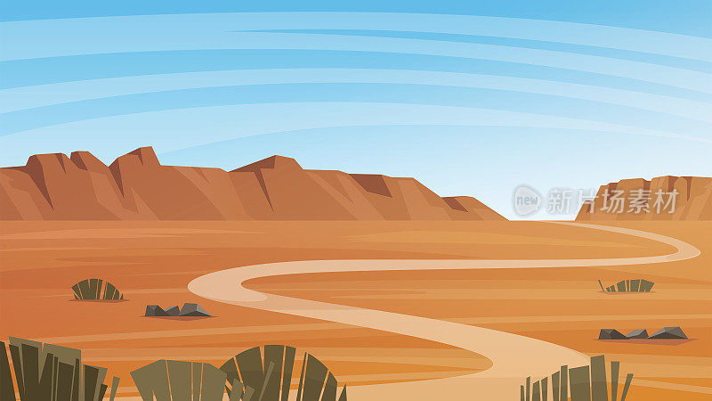 大峡谷沙漠景观矢量插图。