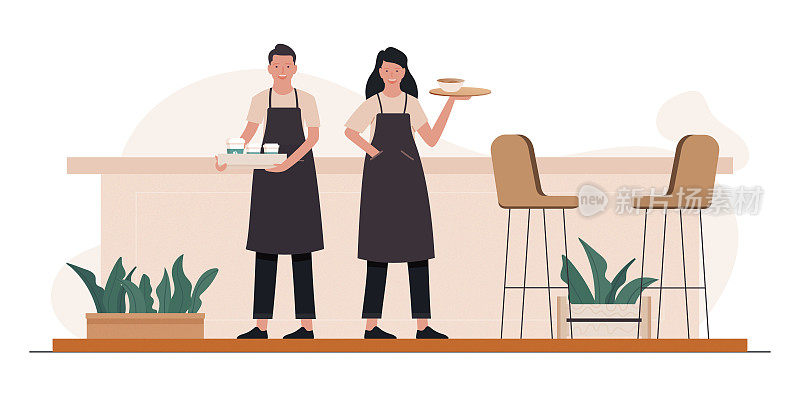 餐厅，食物和饮料相关矢量插图