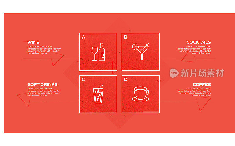 餐厅，食品和饮料相关的过程信息图表模板。过程时间图。使用线性图标的工作流布局