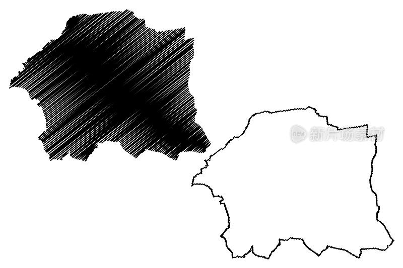 克莱蒙费朗城(法兰西共和国，法国)地图矢量插图，克莱蒙费朗城草图地图