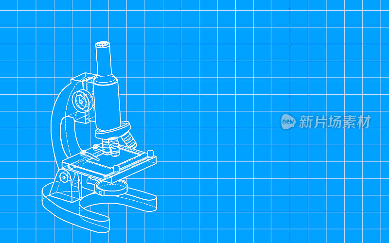 手绘显微镜与蓝图风格，光栅插图。