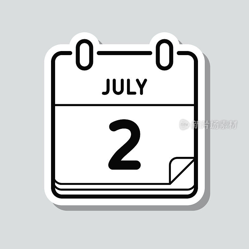 7月2日。灰色背景上的图标贴纸