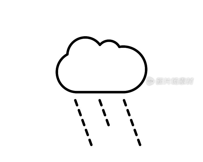 云雨图标。雨天的迹象。倾盆大雨的象征。白色背景上的细线图标。矢量插图。