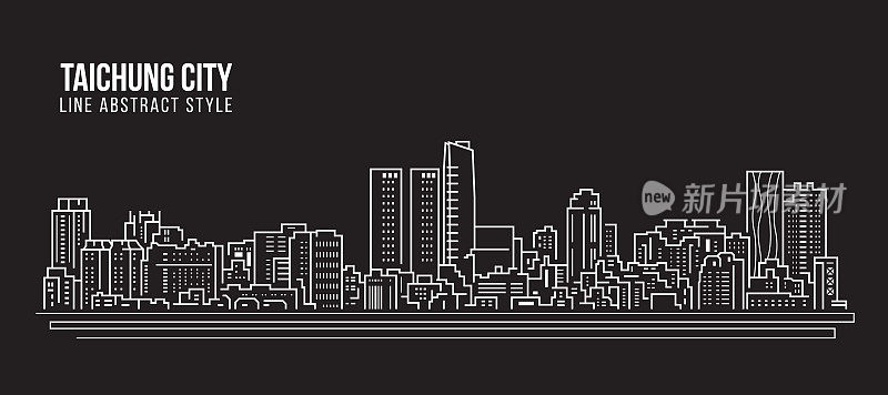 城市景观建筑线条艺术矢量插图设计-台中市
