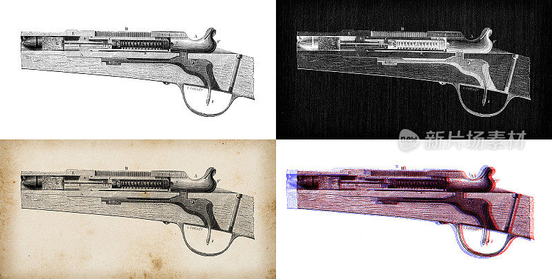 科学发现的古董插图:战争武器和爆炸物