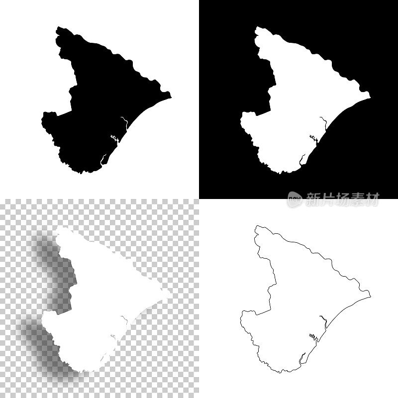 用于设计的Sergipe地图。空白，白色和黑色背景-线图标