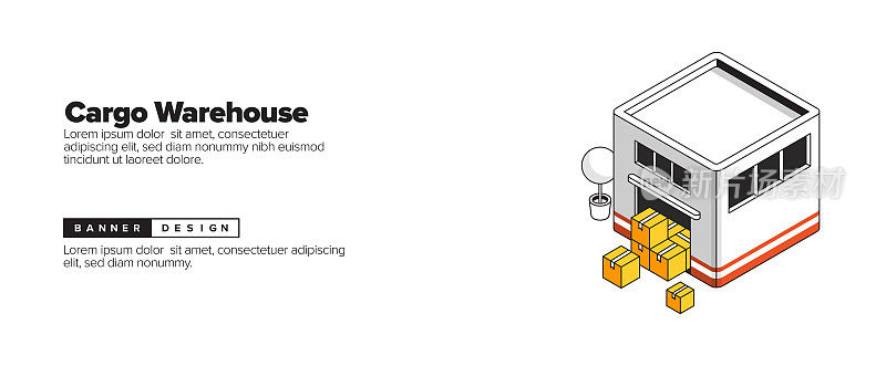 货物仓库概念等距网横幅，海报，封面和横幅的三维设计