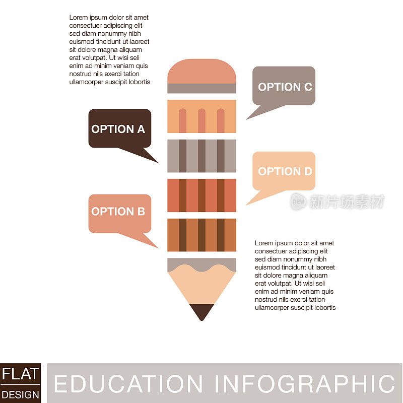 铅笔选项带有文本和图标的教育信息图表