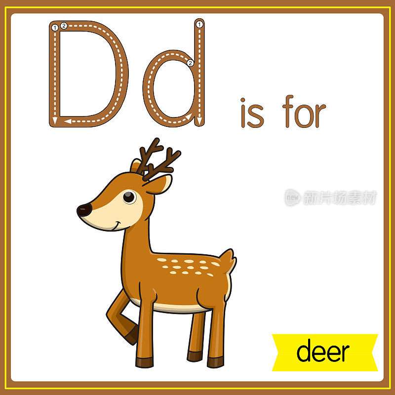 矢量插图学习字母为儿童与卡通形象。字母D代表鹿。