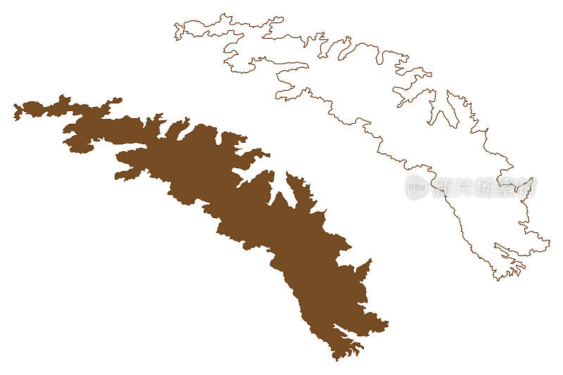 南乔治亚岛(南桑威奇群岛，南美和拉丁美洲，大不列颠及北爱尔兰联合王国，英国海外领地)地图矢量插图，涂鸦草图地图