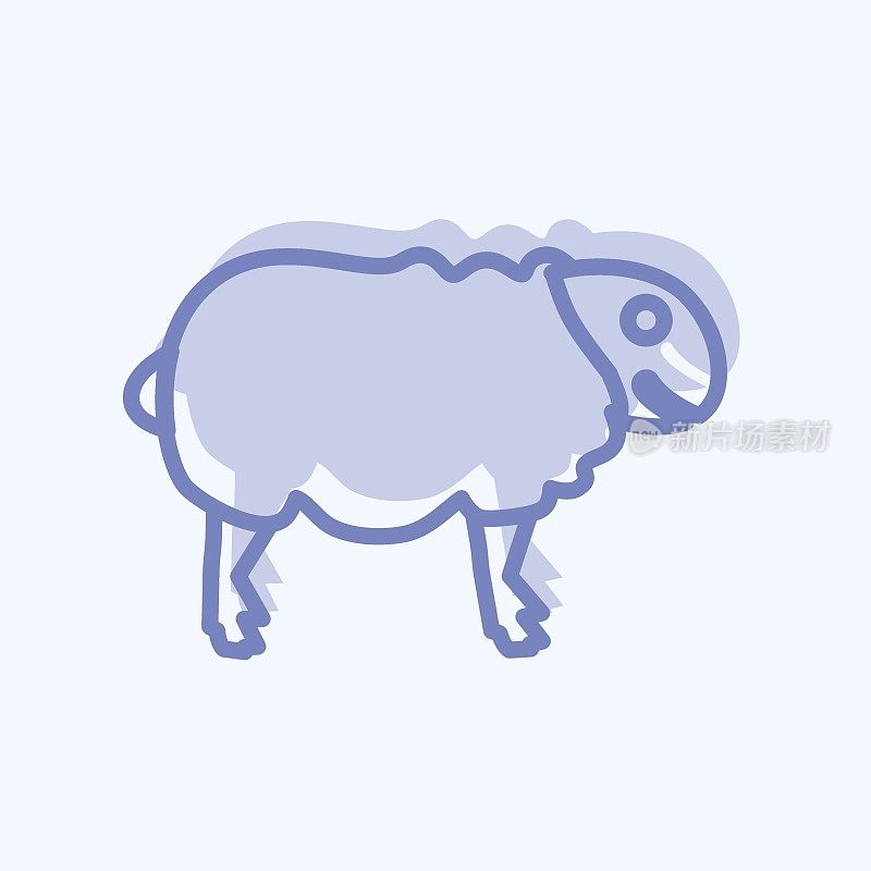 绵羊图标在时尚的两种色调风格孤立在软蓝色背景