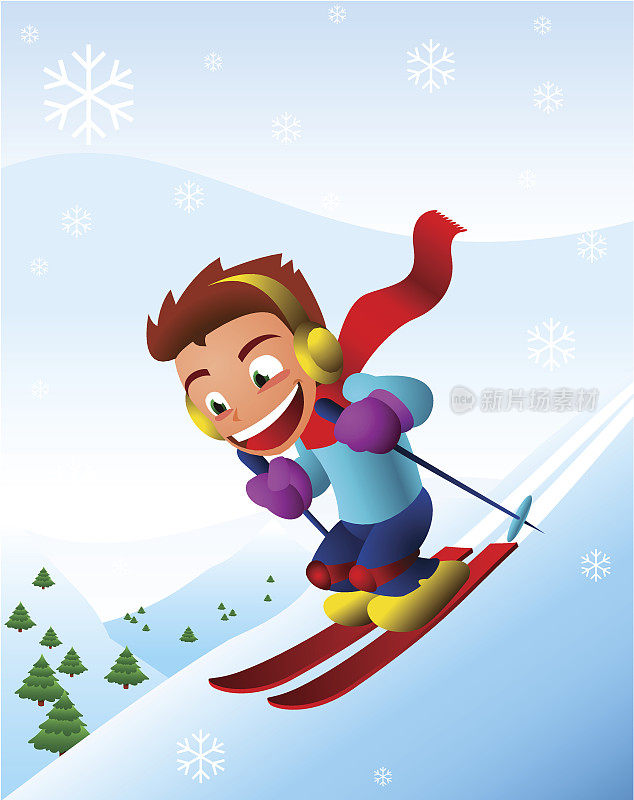 男孩滑雪冬天雪花雪花假日