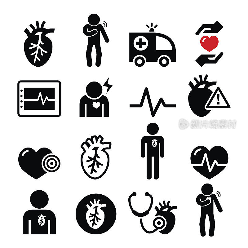 心脏病，心脏病发作，心血管疾病图标设置