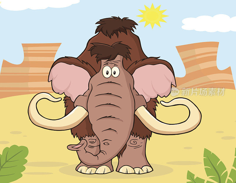 卡通猛犸象与背景沙漠