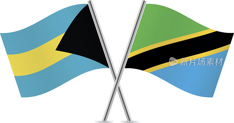 巴哈马和坦桑尼亚国旗。向量。
