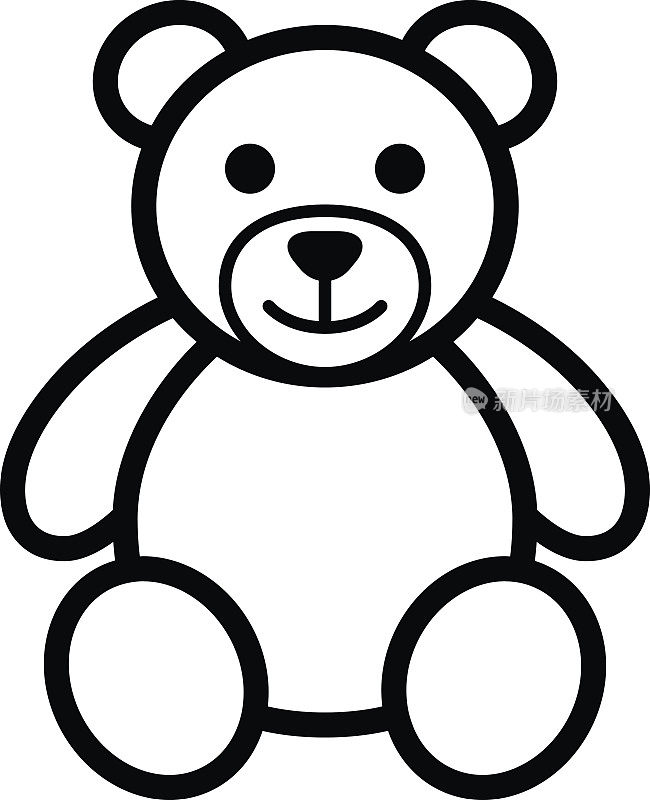 泰迪熊毛绒玩具线艺术图标插图