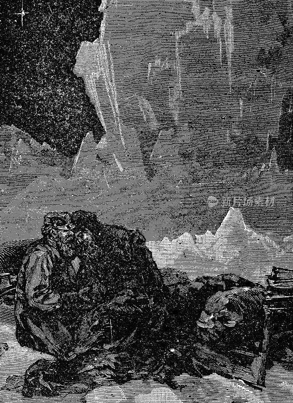 维多利亚时代，绝望的北极探险者的雕刻