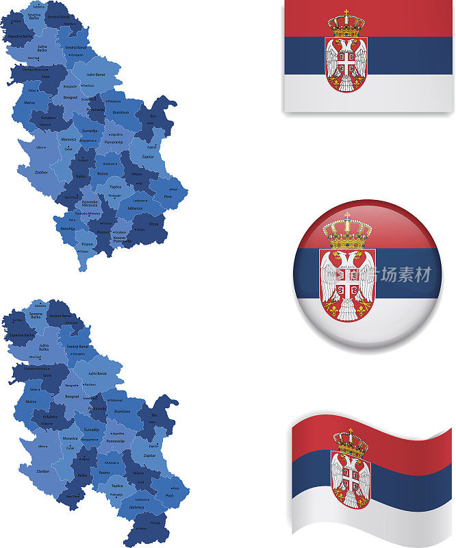 塞尔维亚地图和旗帜收藏