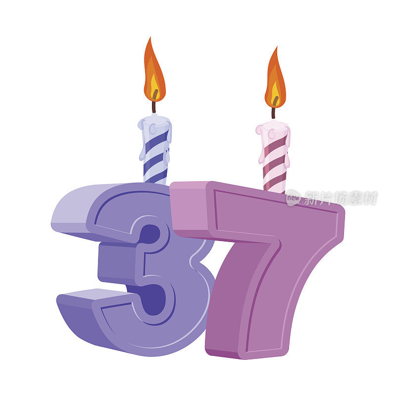 37岁的生日。数字与节日蜡烛为节日蛋糕。三十7周年