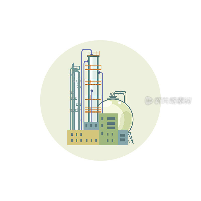 化工厂或炼油厂处理的图标，矢量插图