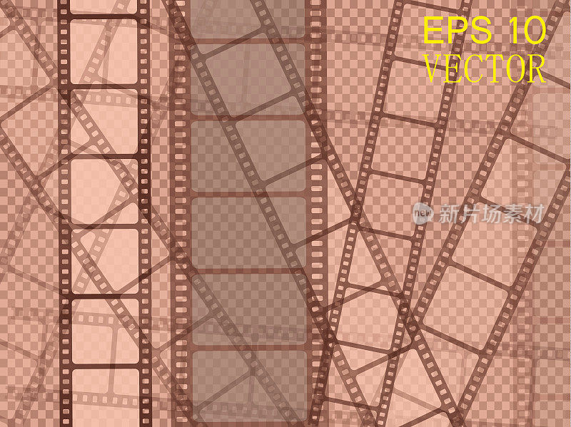 在透明背景上隔离的矢量胶片条的设置