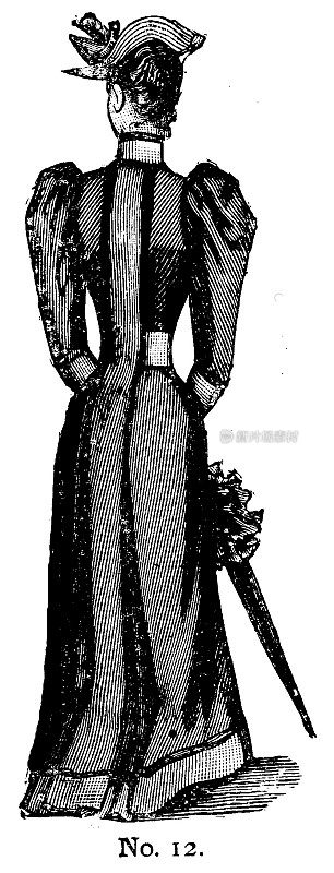 19世纪女性高领羊腿袖的服饰时尚盘;维多利亚时代的服装和最新时装1893年