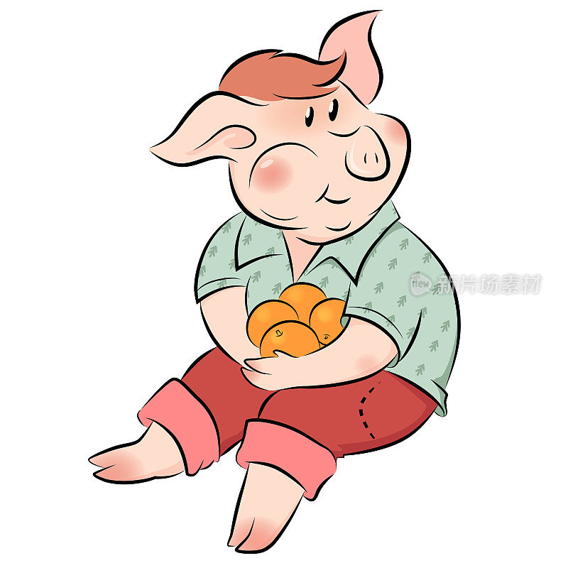 小猪吃橘子是新年的象征