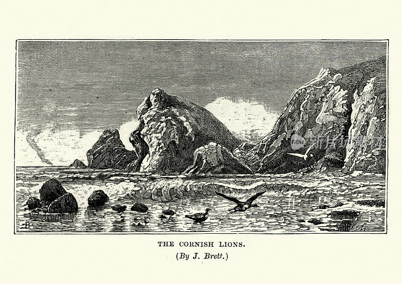 19世纪康沃尔的岩石海岸，康沃尔狮子