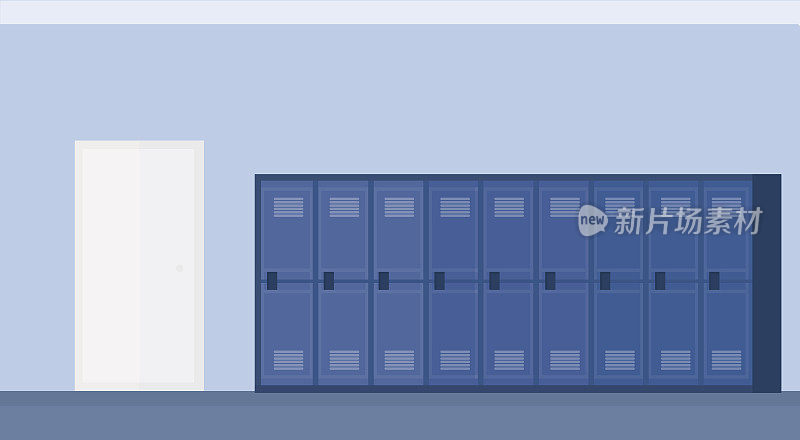空的学校大堂走廊内部与排蓝色储物柜水平横幅平坦