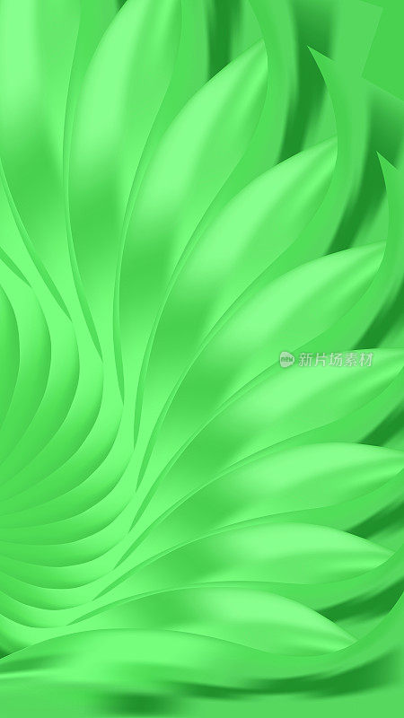 抽象清新的绿色漩涡背景。豪华花背景。垂直自然粉彩墙纸的电话。数字艺术屏幕。封面设计。非功能性测试卡。模板。传单,海报,横幅。三维生态模式