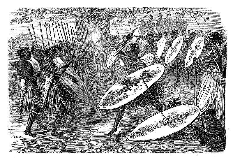 古董插图，民族志和土著文化:非洲，祖鲁舞蹈