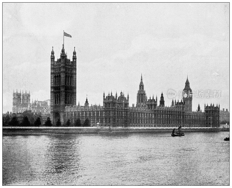 伦敦的古董照片:议会大厦