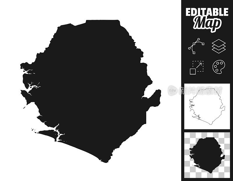 塞拉利昂地图设计。轻松地编辑