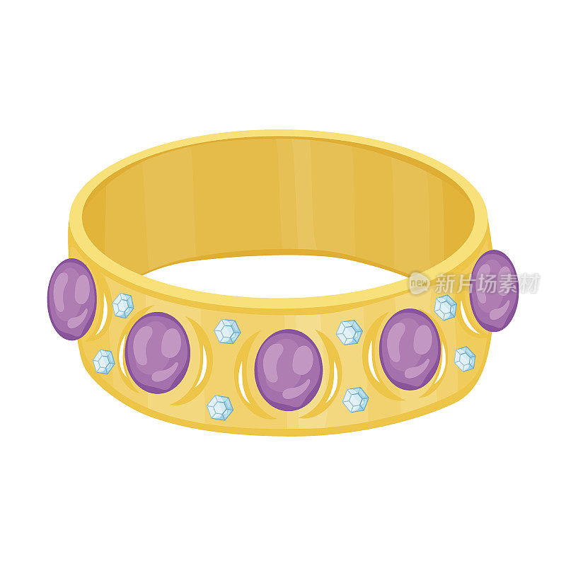 黄金戒指与宝石珠宝矢量插图。金、银、珍珠首饰。石头或钻石戒指，耳环，吊坠，手镯