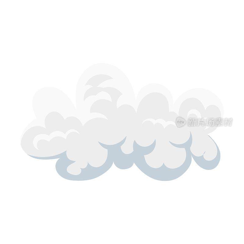 厚弯曲的白色蓬松云在天空的平面矢量插画不同的形状，天堂的象征孤立在蓝色的背景。天气,自然