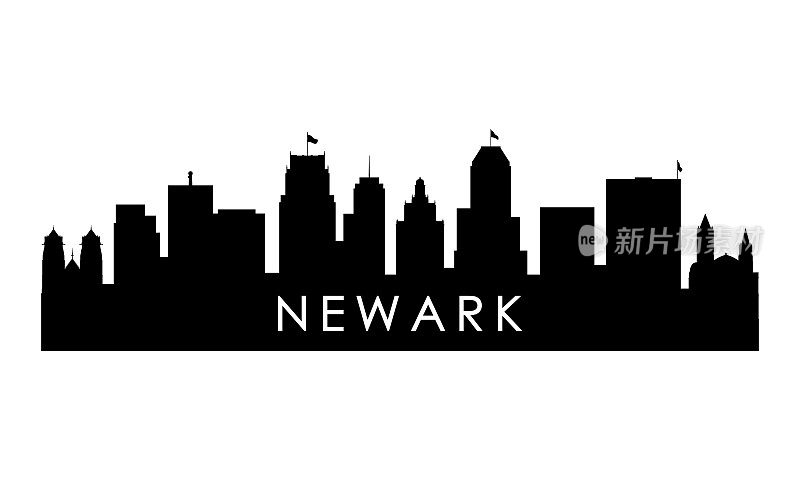 纽瓦克天际线剪影。黑色纽瓦克城市设计孤立在白色背景上。