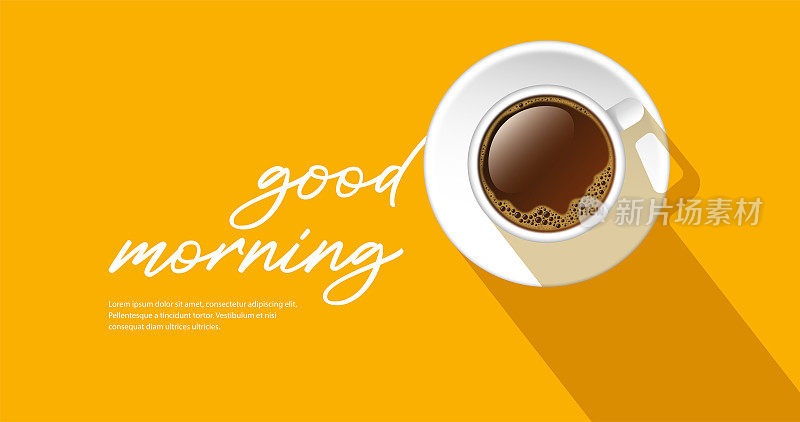 黄色背景的早安留言和一杯咖啡
