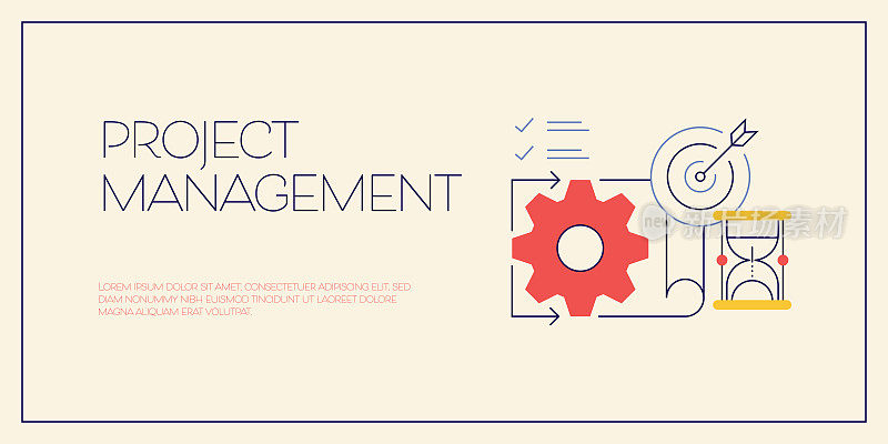 项目管理相关概念矢量插图。业务、项目、期限、策略。