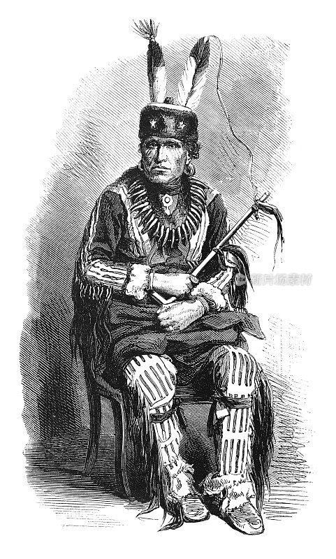 美国原住民波尼族战士肖像1869年